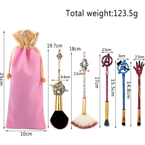 5pcs/set Marvel Avengers Makeup Brushes Spiderman Figure Model Kawaii Gift Cosmetics Kids Children Toys
