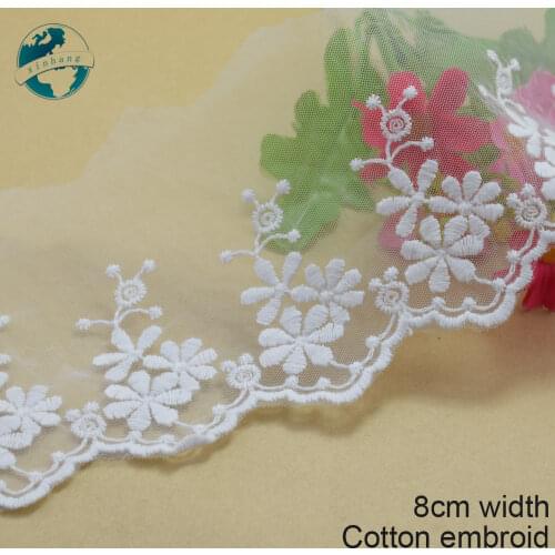 5yards white lace 8cm width Cotton embroid lace sewing ribbon guipure trim or fabric warp knitting DIY Garment Accessories#3017