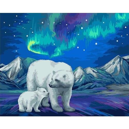 5D DIY Diamond Painting Aurora Animals Polar Bear Cross Stitch Kit Full Drill Embroidery Mosaic Art Picture of Rhinestones Decor