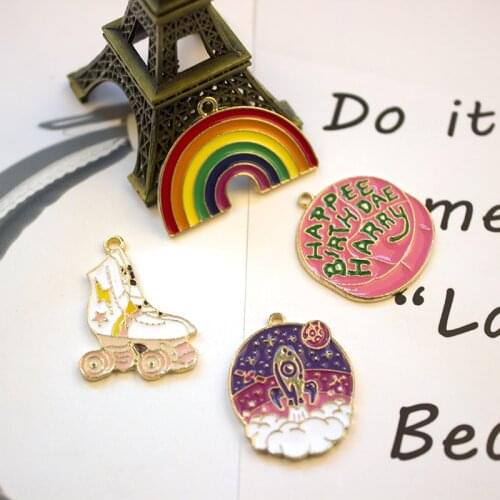 8pcs/lot Rainbow Rose Cake Rocket Charm Pendants Enamel Charms for DIY Earring Jewelry Handmade Finding XL739