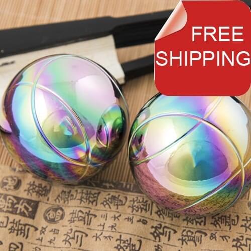 Free shipping.Solid 75mm baoding iron ball chrome and golden,super palm exercise stress relief balls.Health supplements.No box