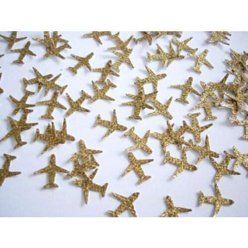 Glitter Gold Airplane Confetti, Time Flies Confettis birthday wedding bridal baby shower party Table scatters scrapbooking