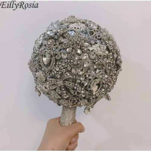 Glamorous Full Jewelry Brooch Bouquet Luxury Wedding Design Decoration Sparkly Crystals 18cm 20cm Expensive Wedding Bouquet