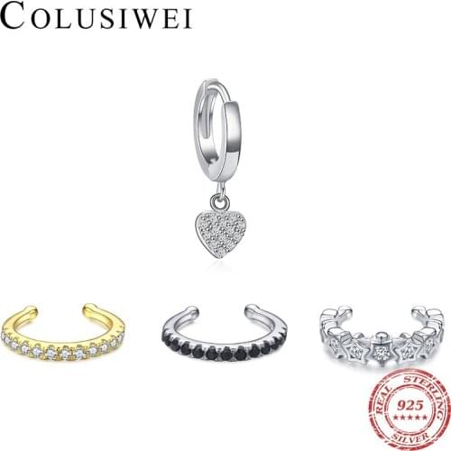 Colusiwei Europe Style Ear Cuff Luxury 100% Authentic 925 Sterling Silver Clear CZ Clips Earring for Women 1 PCS Fine Jewelry