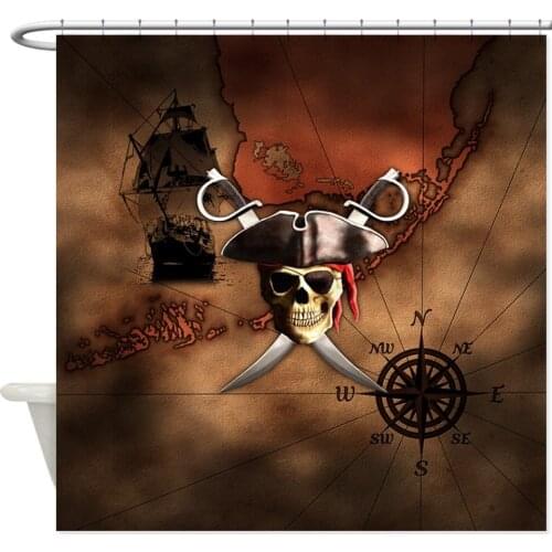 Bathroom Pirate Map Decorative Fabric Shower Curtain