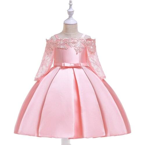 Girls Party Dresses Kids Off-shoulder Lace Sleeves Satin Wedding Evening Dresses Formal Girls Clothing Vestido