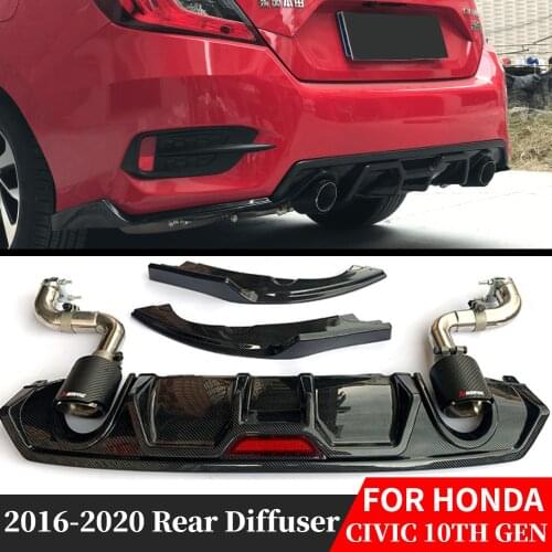 For Honda Civic 10th Sedan 2016 2017 2018 2019 2020 Rear Side Diffuser Bumper Lip Spoiler Exhaust Pipe Splitter Tuning Body Kit