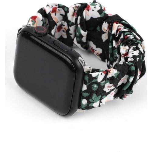 Elastic Fabric Floral Strap for Apple Watch Band Flower Belt or iWatch 38mm 42mm Fashion Women Girls Scrunchie Replace Band