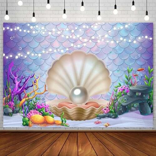 Little Mermaid Princess Backdrop Girl Birthday Party Decor Pearl Shell Scales Photography Background Photostudio Props Photozone