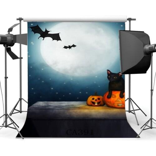 Photography Backdrops Halloween Horror Night Mysterious Moon Black Cat Bats Pumpkin Photo Background