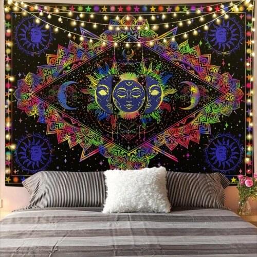 Witchcraft Tapestry White Black Colorful Sun Moon Divination Mandala Wall Hanging Wall Tapestry Hippie Wall Carpets Dorm Décor
