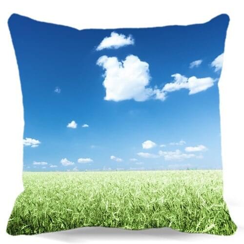 Blue sky White clouds Green leaf Home car bed decorative pillow case corn HOME textiles Soft square cotton polyester