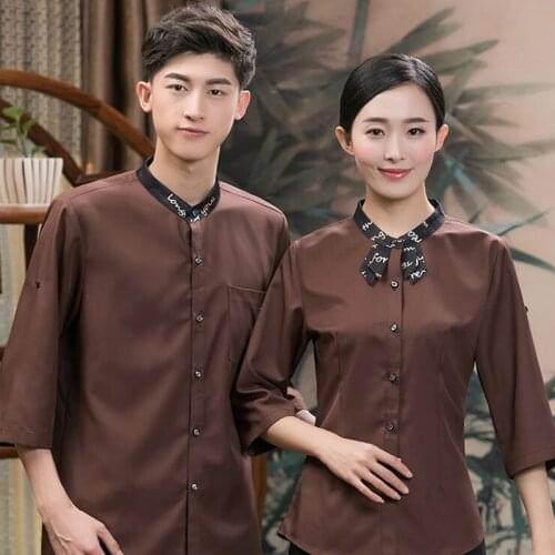 Hotel Waitress Overalls Short-sleeved Dining Womens Uniforms Hotpot Shop Cafe Catering Summer Fashion Waiter Work Wear H2349