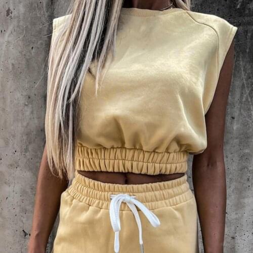 Knitted 2Pcs Set Women Summer Sleeveless Top Vest Camisole Elastic High Waist Shorts Casual Two Piece Suit elastic skirts