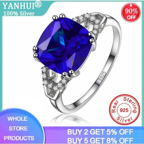 Square Big Lab Nano Sapphire Ring Original Silver 925 Jewelry Luxury Natural Gemstone Engagement Ring For Women Party Jewelry