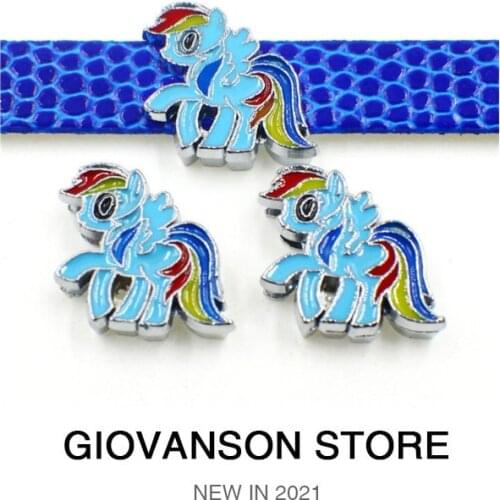 Horse Unicorn wholesale 5pcs/lot Internal Dia.8mm slide Charms Jewelry Finding fit 8mm wristband pet collar key chain