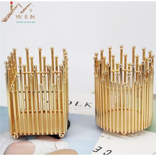 IMUWEN Metal Candle Holder Gold Candlestick Desktop Storage Pen Holder Wedding Centerpieces For Home Office Party Decoration