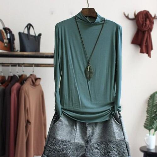 Modal women t-shirts 2019 summer new solid turtleneck slim high elastic bottoming top tees lady elegant outwear tops