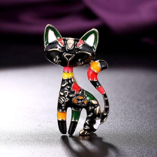 Zlxgirl jewelry Fashion jet colorful Enamel Cat animal punk men Brooches metal Alloy Animal Enamel Brooch Pins