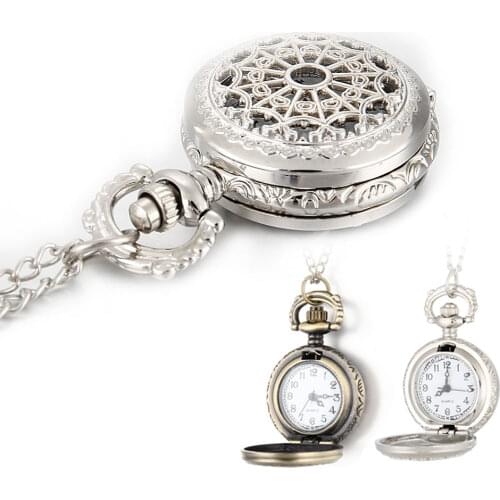 Men Pocket Watch Retro Bronze Tone Round Shape Spider Web Pattern Watches With Chain Necklace d88