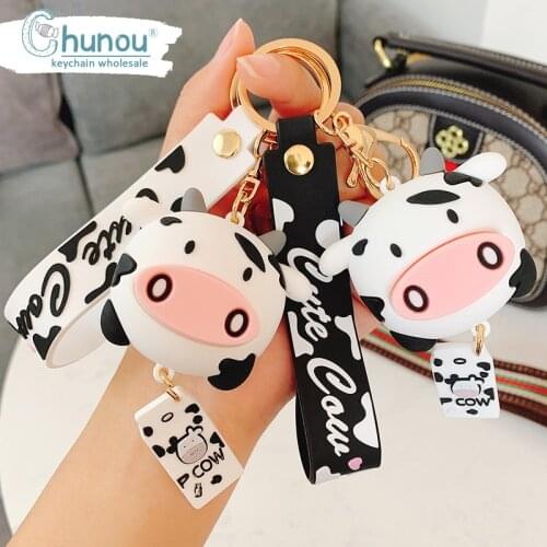 2021 New Cute Cartoon Silicone Milk Cow Keychain Keyring For Men Women Bag Car Key Chain Accessories Pendant Kids Couple Gift