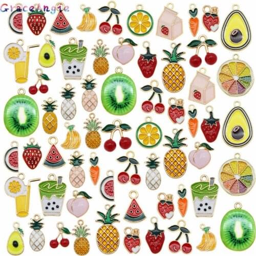 24pcs/pack Mix fruit floating charms Pendants Alloy Metal Earring Keychain Package Enamel Charms For DIY Earrings Jewelry Making