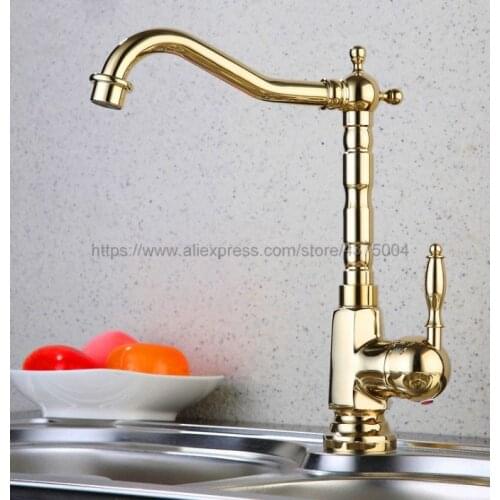 Polished Gold kitchen faucet single handle single hole kitchen tap 360 degree rotation spout cold and hot water mixer Tap Ngf056