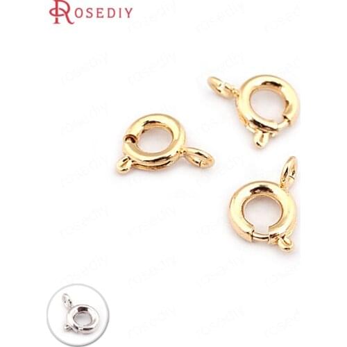 B043)20 pieces Diameter 5mm 6mm 7mm 24K Gold Color Brass Spring Round Clasps Necklace Clasps Jewelry Findings Accessories