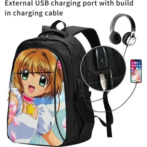 Cardcaptor Sakura,degzup USB Interface backpack Cartoon Anime School Bags Boys Rucksack Girls Knapsack Men Women Travel Bag
