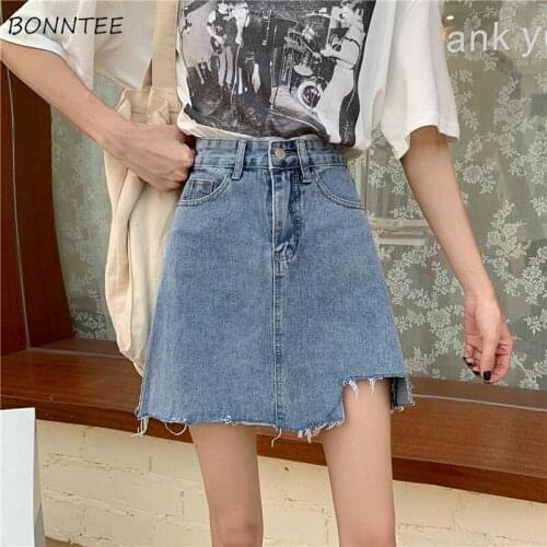 Skirts Women Summer Solid All-match Ulzzang Streetwear High Waist Fashion Leisure Denim Female Mini A-line Temperament Irregular