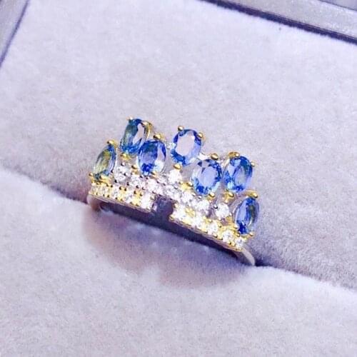CoLife Jewelry 100% Real Blue Sapphire Ring 3mm*4mm Sapphire Silver Ring 925 Silver Crown Ring with Gemstone