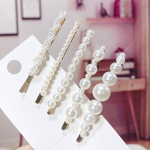 5pcs Fashion Imitation Pearl Hair Clip for Women Girls Snap Barrette Stick Hairpin Hair Styling Accessories Headwear Hairclips