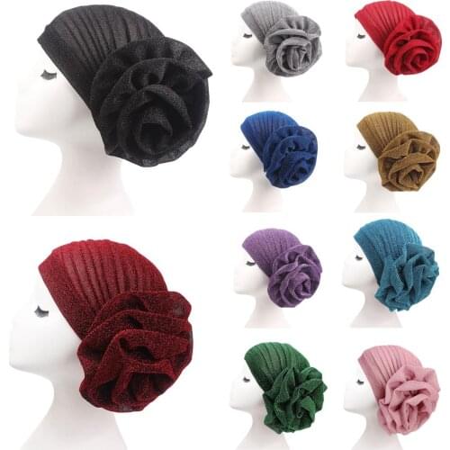 New Womens Hijabs Hats Indian Turban Elastic Head Cap Cancer Chemo Hat Ladies Flower Hair Accessories Muslim Scarf Cap Headwear