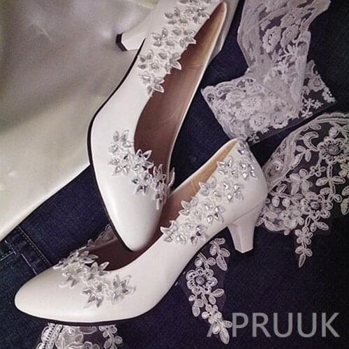 Plus size 41 42 middle heel white lace wedding shoes bride handmade luxury silver shinny bling crystal rhinestones bridal pumps
