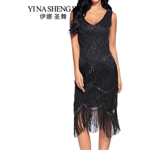 Gatsby 1920s Flapper Dress Women V Neck Cocktail Party Dress Vintage Sequin Fringe High-end Banquet Clothing Modern Dance Dress