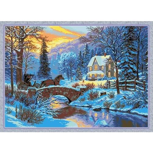 Winter Snow Scene Cross Stitch Patterns Kit Big Size Landscape Embroidery Needlework Set Printed Fabric 11CT 14CT DIY Home Decor