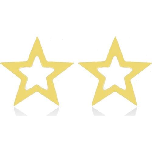 Gold Stainless Steel Earrings Hollow Star Stud Earrings Vintage Geometric Star Earring for Women Party Brincos Korean Jewelry