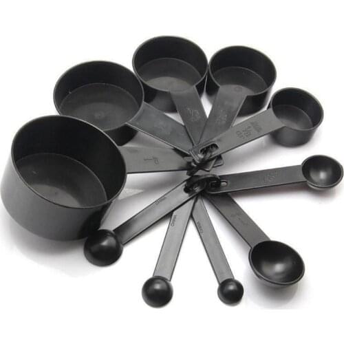 10pcs Black Measuring Spoons 10 Size Measuring Cups Scoop Plastic Handle Kitchen Measuring Tool Baking Accessories 0.6ml~250ml