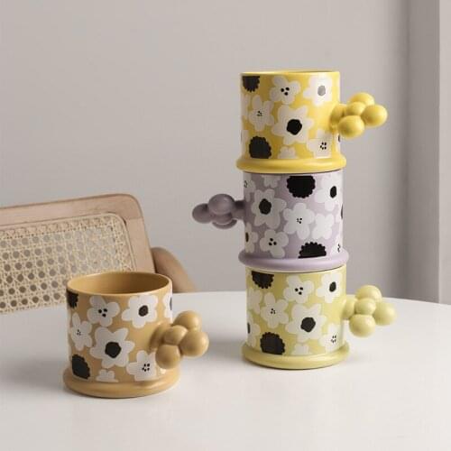 220ml Vintage Flowers Mug Simplicity Coffee Cup Kawaii Couple Cups Milk Cup Ceramics Water Cup Kitchen Tableware High-grade Gift