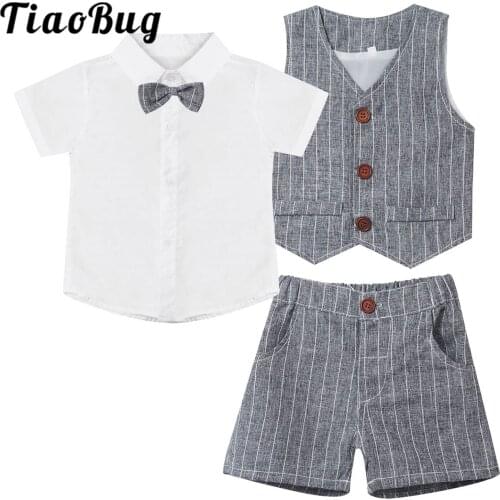 3Pcs Kids Gentleman Outfits Flower Boys Wedding Suits Baby Boy Birthday Party Christening Baptism Wear Toddlers Formal Suits