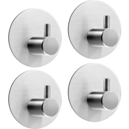 4 pcs. Self-adhesive Towel Hook Circle Bathrobe Hooks Hook Wall Hooks Stainless Steel Bathroom and Kitchen Towel Rack Coat Hooks