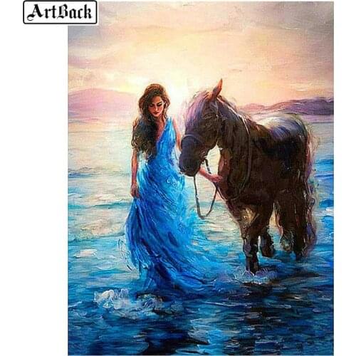 5d diy diamond painting seaside woman horse pattern diamond embroidery decoration full square 3d diamond mosaic rhinestone