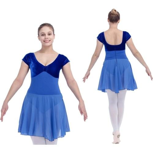 Wholesale Black,Light Pink Velvet Cap Sleeve Ballet Dance Leotard with Chiffon Skirt for Ladies and Girls