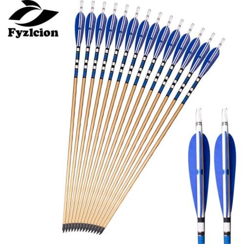 6/12pcs Hunting shooting Archery Bolts 80cm handmade Wood Arrow Blue Turkey feather compound bow