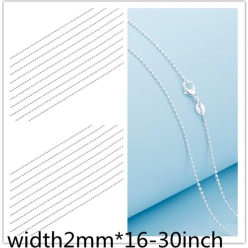 10PC Fashion Jewelry 925 Sterling Silver 2 mm Beaded Ball Chain 16''-30'' Womens Pendent Chain Necklace Lobster Clasp