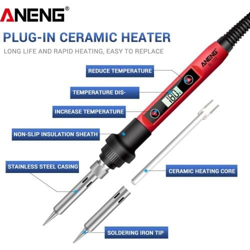 US Plug 110V 60W Digital Electric Soldering Iron Temperature Adjustable 220V 110V Welding Tool Ceramic Heater Soldering Tips