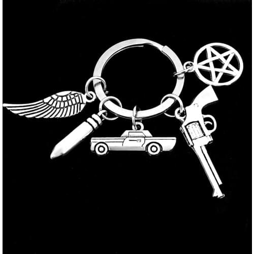 Movie Supernatural Man Keychain Dean Sun Pendant Key Ring Metal Pentagram Key Holder for Unisex