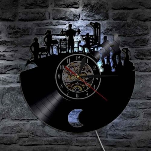 Fitness Vintage Vinyl Record Clock Bodybuilder Wall Art LED Clock Sport Gym Activity Workout Wall Decor Bodybuilder Best Gift