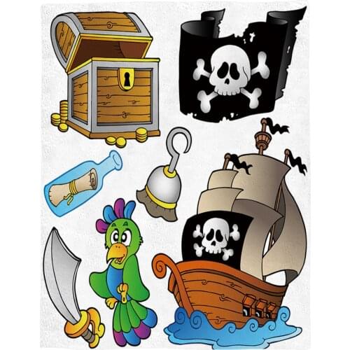 A Pirate Boat Cartoon Printed Flannel Blanket Soft Throw Blanket Machine Washable Blankets for Beds Customizable
