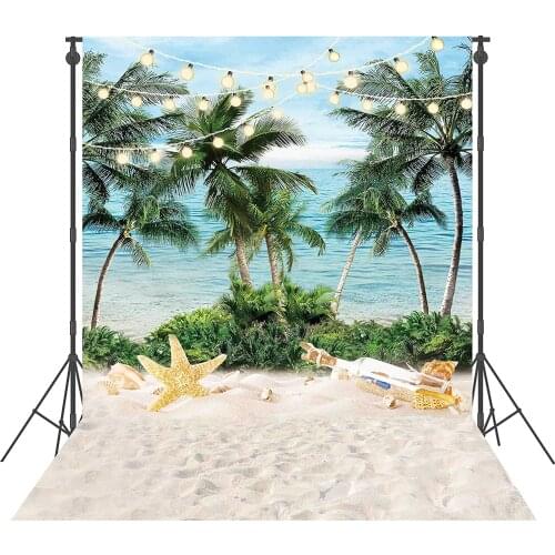Summer Tropical Beach Seaside Backdrop Hawaii Island Palm Trees Photography Background for Sea Luau Aloha Party Decoration